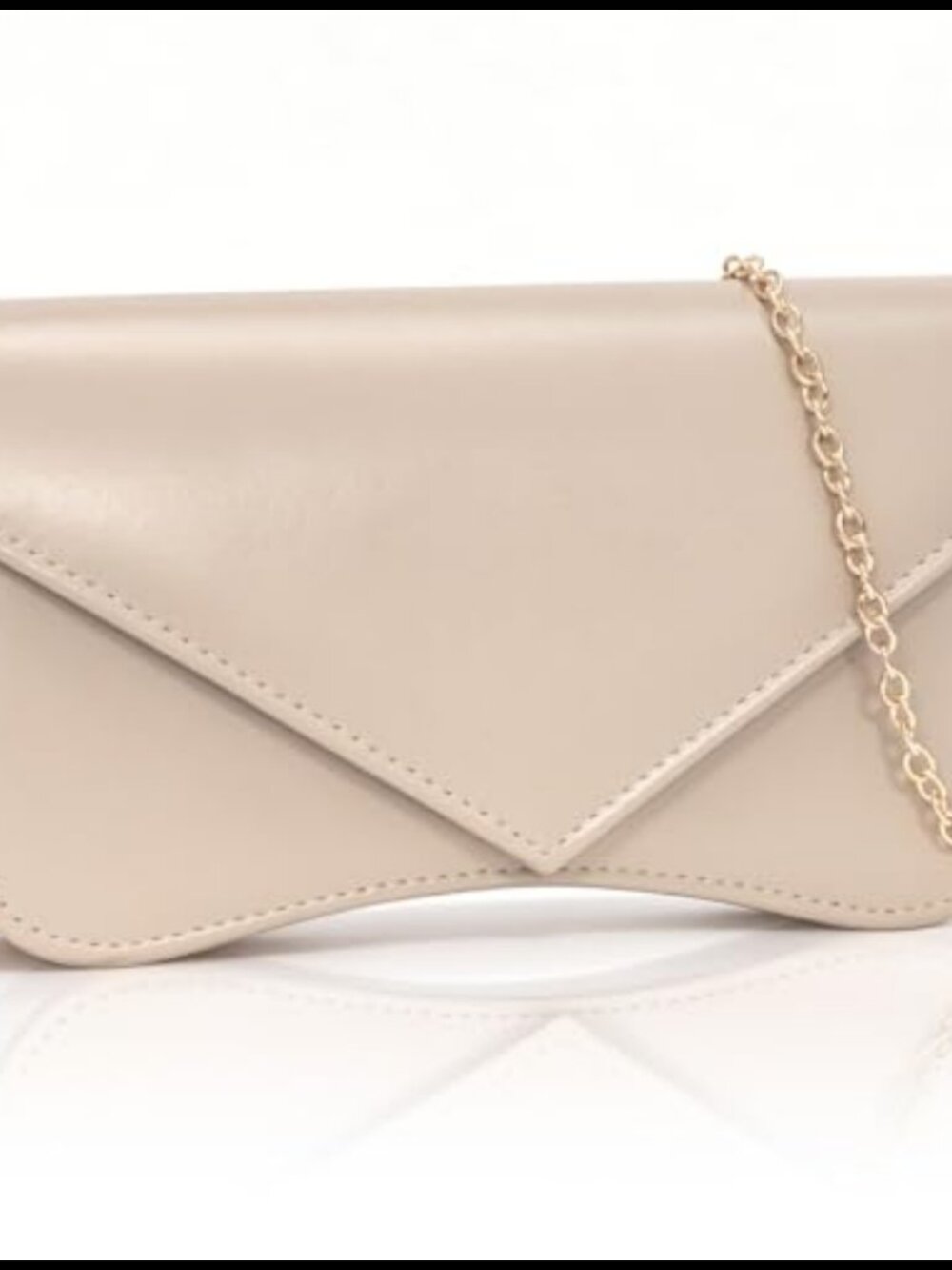 Vegan Leather Evening Clutch with Removable Chain Envelope Curved Bottom